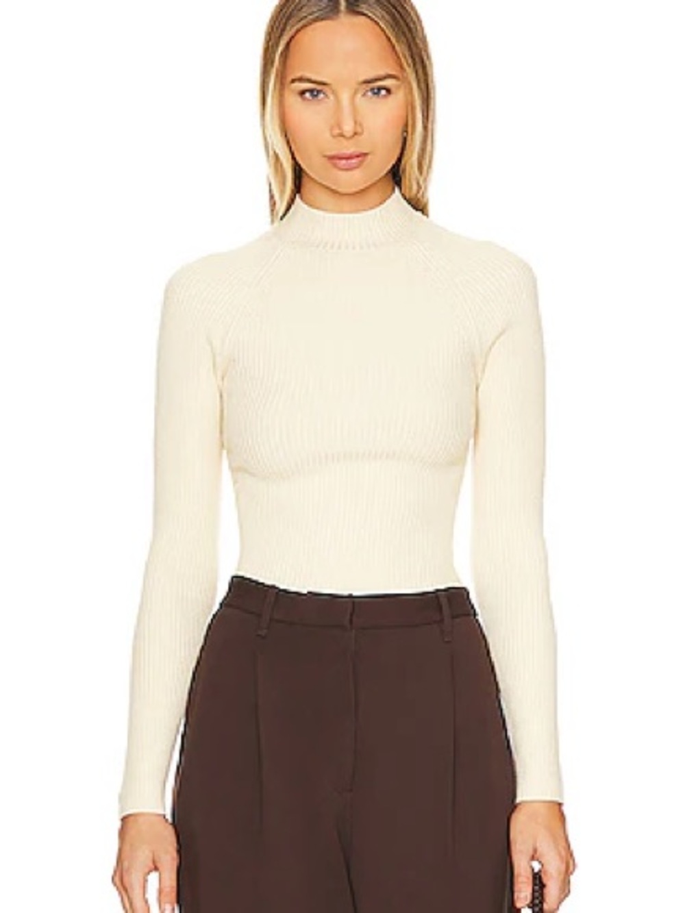 Enza Costa Ivory Ribbed Mock Neck Top